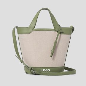 Canvas with PU material and bucket shape tote bag